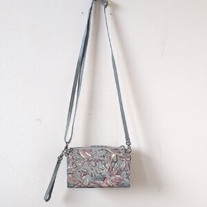 Sakroots Blue Floral Leaf-Print Crossbody with Wristlet